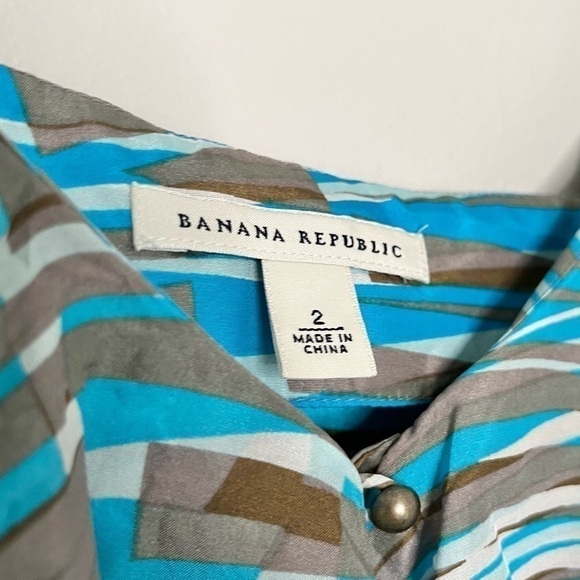 Banana Republic Silk Ruffle Front Tank Top Teal‎ Brown Grey Women’s Size 2 - Picture 5 of 9